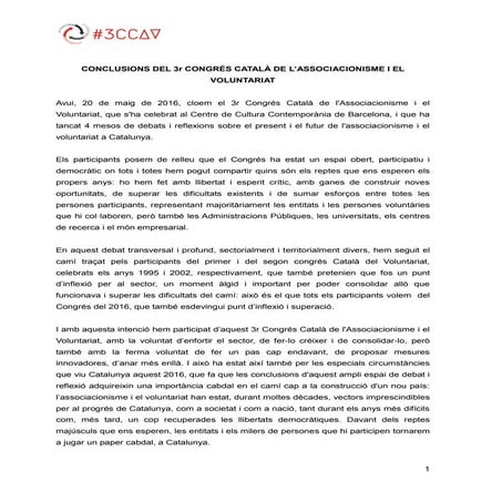 28 propostes d'actuació. Conclusions finals 3 ccav