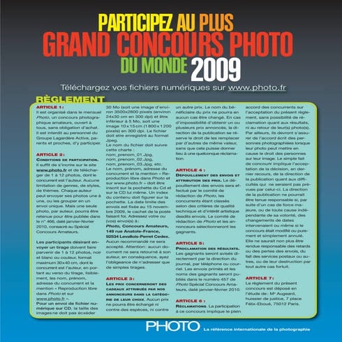 Règlement du Concours Amateurs 2009 de PHOTOFr