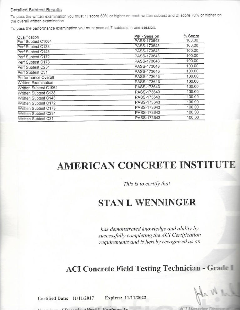 Aci Grade 1 Practice Exam | Concrete Field Testing Technician Grade I ...