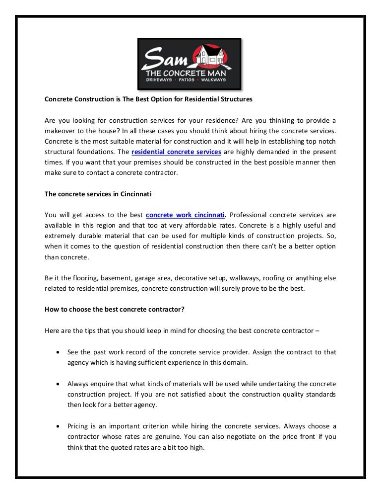 Concrete construction is the best option for residential structures