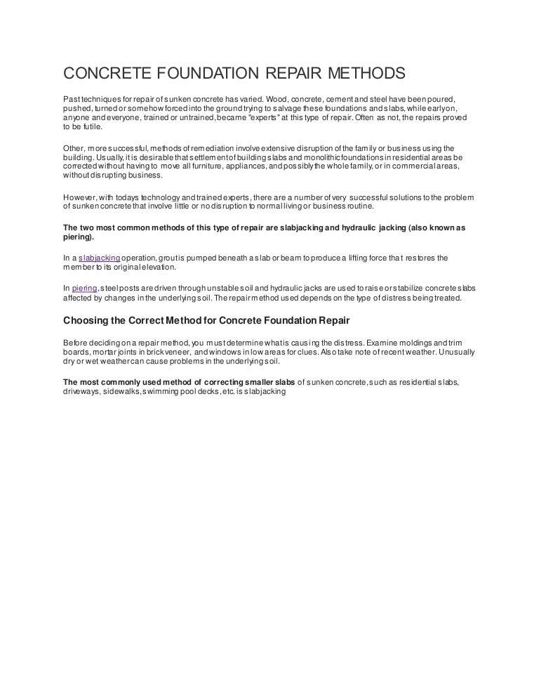 Concrete foundation repair methods