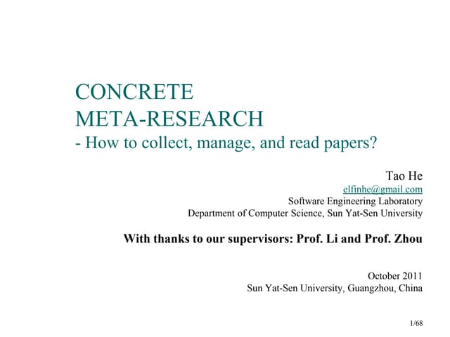 Concrete meta research - how to collect, manage, and read papers?