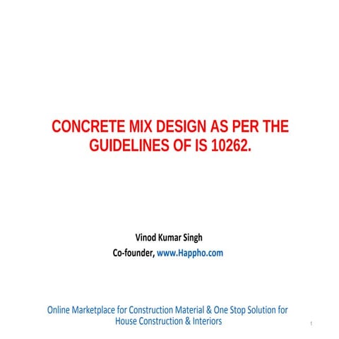 Concrete mix design as per IS 10262