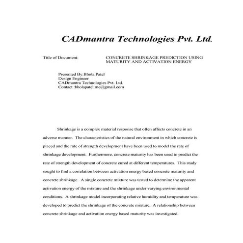 Concrete shrinkage prediction