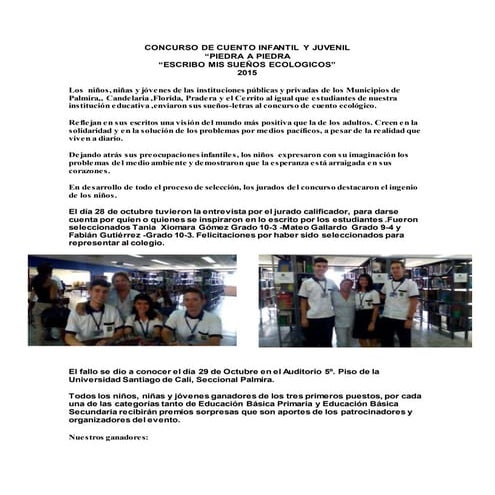 Concurso de cuento infantil y juvenil ecologico 2015