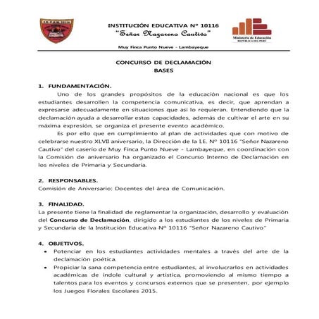 Concurso de declamacion . bases y ficha