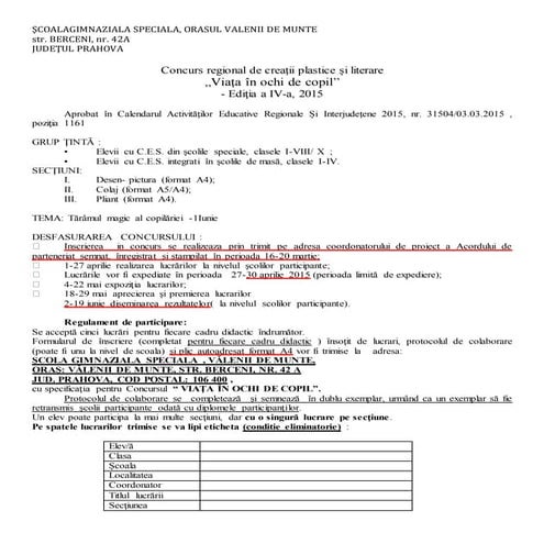 Concurs regional de creații plastice și literare '15