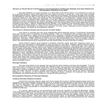 Ethnographic Review on Sama Dilaut's Epic Silungan Baltapa
