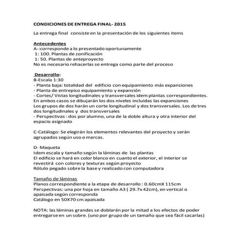 Condiciones de entrega final