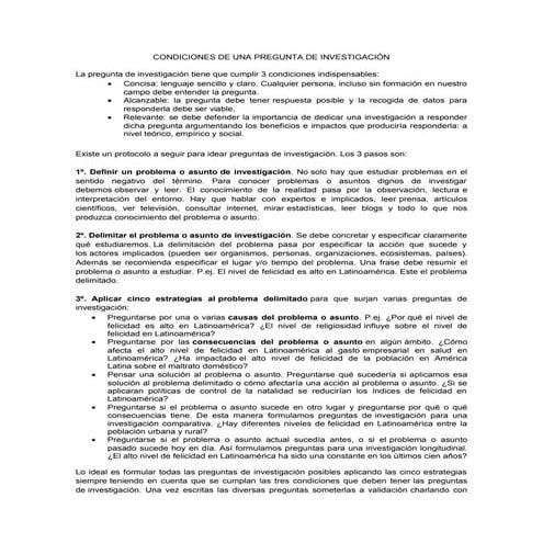 Condiciones de una pregunta de investigación