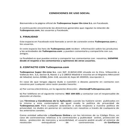 Condiciones de uso tu despensa