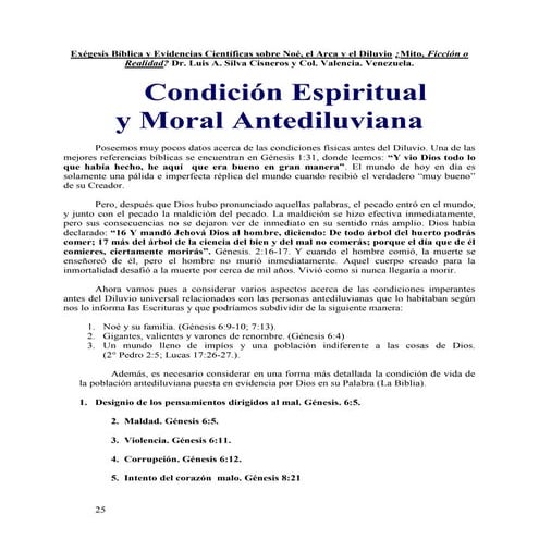CONDICION ESPIRITUAL Y MORAL ANTEDILUVIANA (PARTE II) DEL LIBRO: EXEGESIS BIB...