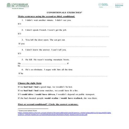Conditionals exercises | DOCX