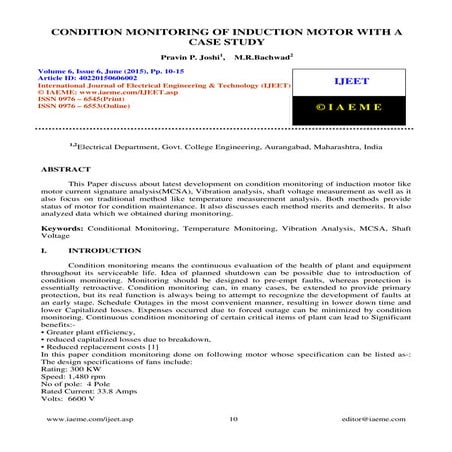 Condition monitoring of induction motor with a case study