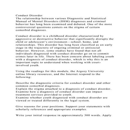 Conduct DisorderThe relationship between various Diagnostic and St.docx