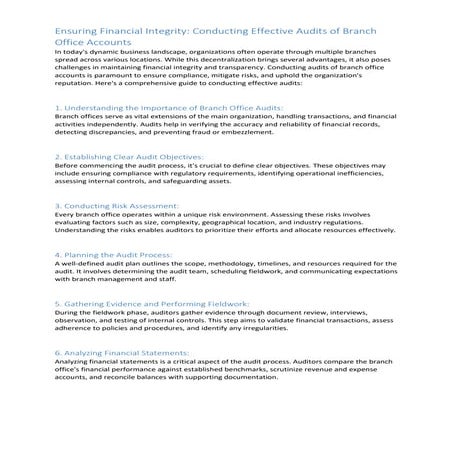 Ensuring Financial Integrity: Conducting Effective Audits of Branch ...