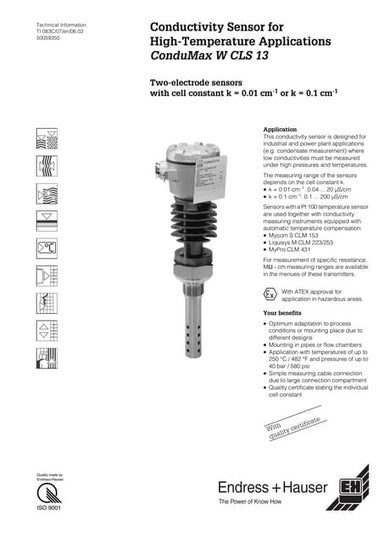 Conductivity Sensor for High-Temperature Applications W CLS 13