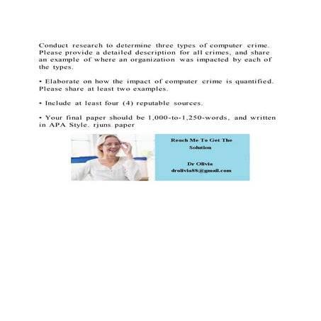 Conduct research to determine three types of computer crime. Pleas | PDF