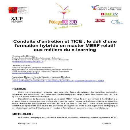 Conduite d'entretien et TICE : le défi d'une formation hybride en master MEEF...
