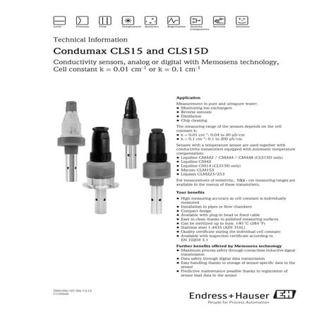 Condumax CLS15_15D-endress+hauser datasheet-conductivity sensors