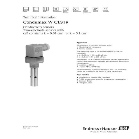 Condumax W CLS19 endress+hauser datasheet-conductivity sensors
