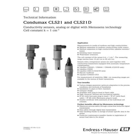 Condumax w CLS 21 D-endress+hauser datasheet-conductivity sensors