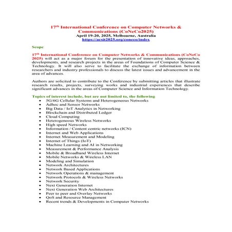 17th International Conference on Computer Networks & Communications (CoNeCo 2...
