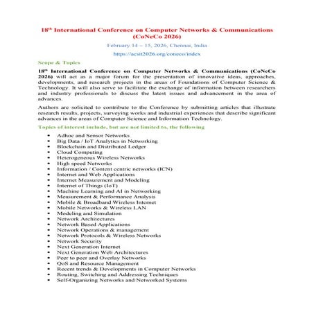 18th International Conference on Computer Networks & Communications (CoNeCo 2...