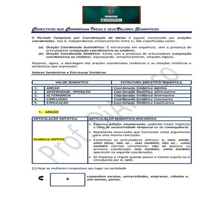 Conectivos Coordenativos e seus Valores Semânticos