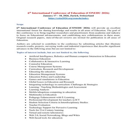 5th International Conference on Education and Technology (EDUTEC 2026 ...