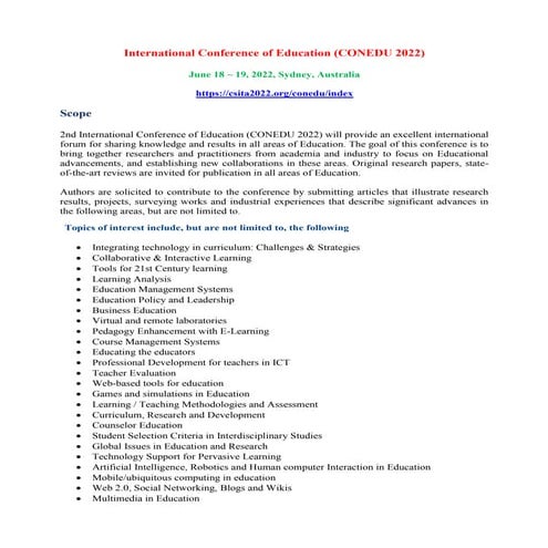 6th International Conference of Education (CONEDU 2026) | PDF