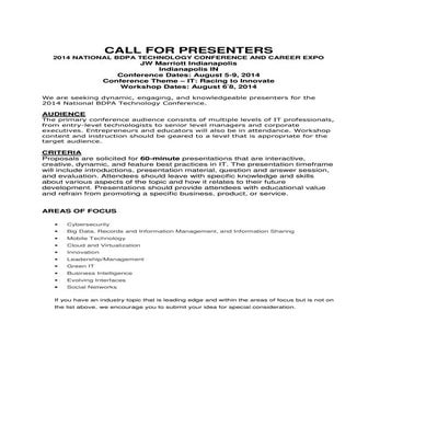 Call for Presenters: 2014 BDPA Technology Conference
