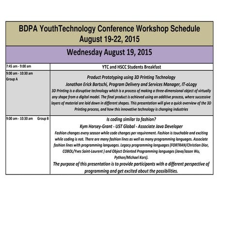 BDPA Youth Technology Camp Schedule