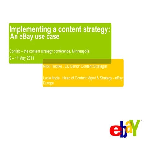Confab 2011: eBay use case - Implementing a Content Strategy within virtual, ...