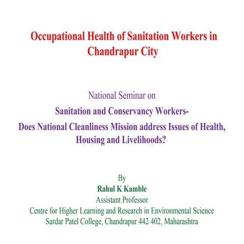 Occupational Health of Sanitation Workers Chandrapur City