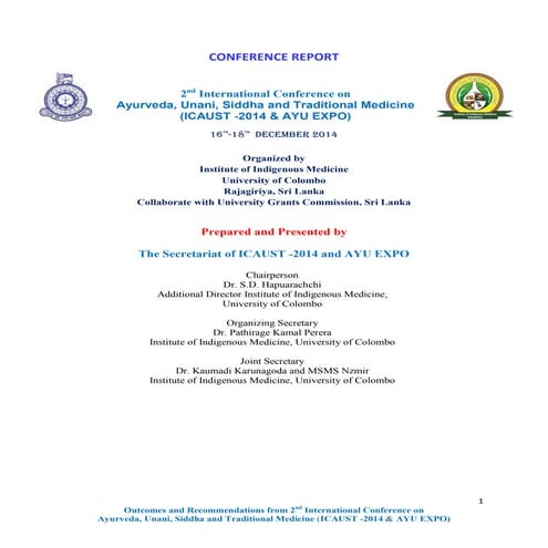 Conference report : 2nd International Conference on Ayurveda, Unani, Siddha a...