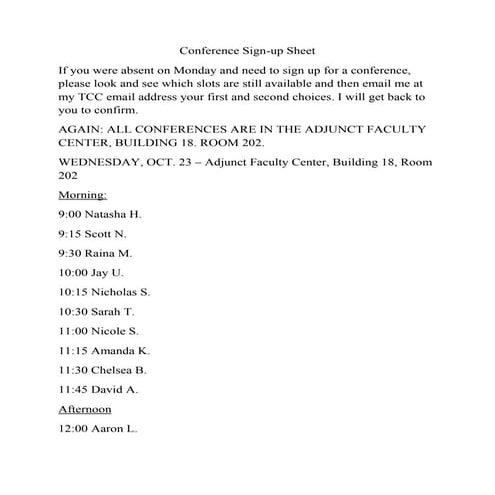 Conference sign up 2