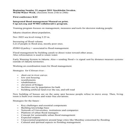 World Water Week 2011 Conferences report