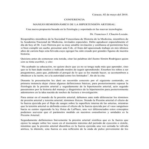 Transcripción de Conferencia Manejo hemodinámico de la hipertensión arterial.