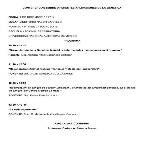 Conferencias sobre diferentes aplicaciones de la genetica (programa) (1)