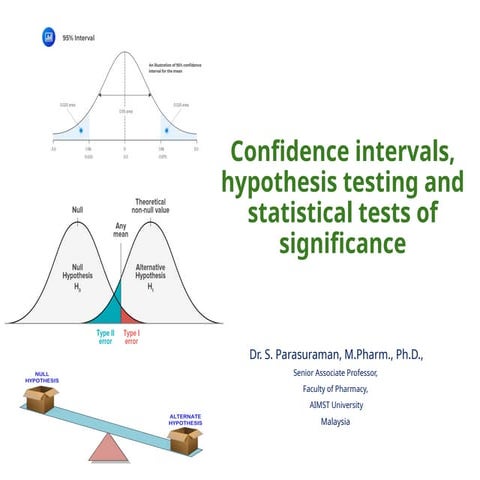 Confidence intervals, hypothesis testing and statistical tests of significanc...