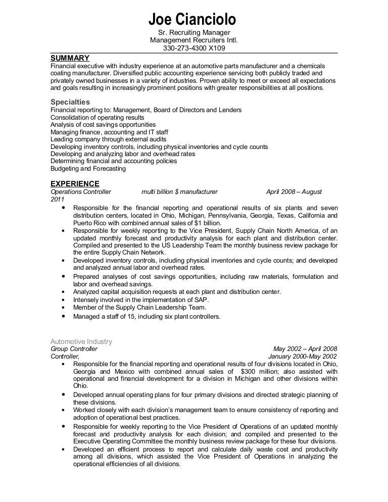 controller resume