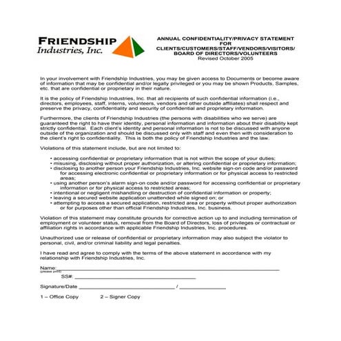 Confidentiality Statement