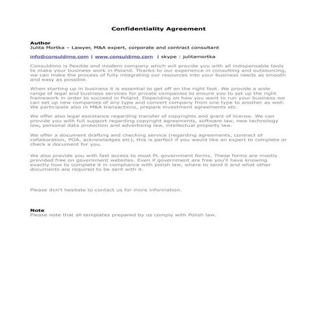 Confidentiality agreement