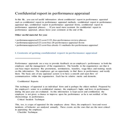Confidential report in performance appraisal