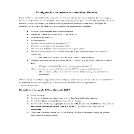 Configuración de correos corporativos  outlook
