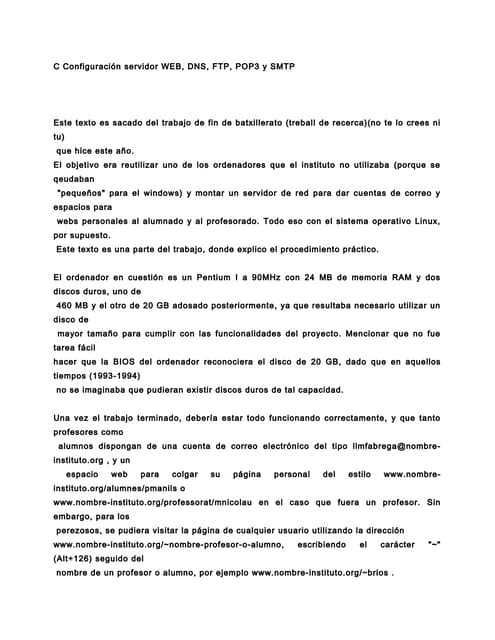 Configuracion servidor web, dns, ftp, pop3 y smtp txt para linux