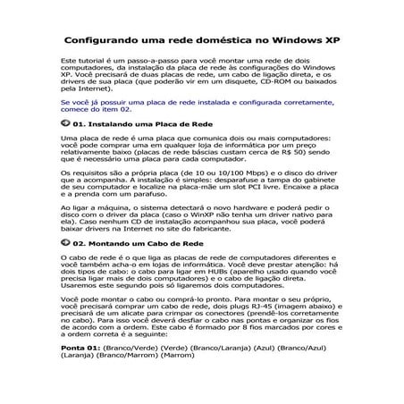 Configurando uma rede doméstica no windows xp