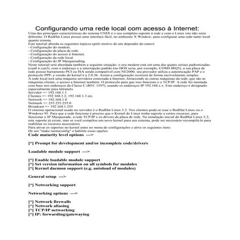 Configurando uma rede local com acesso  internet