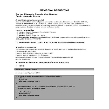 Configuração dns   memorial descritivo